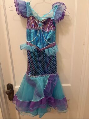 Girls Turquoise & Purple Mermaid Halloween Costume Dress One Size